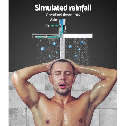 WELS 8" Rain Shower Head Set Square Dual Heads Faucet High Pressure Hand Held - Image 3