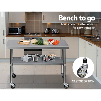 Cefito 1219 x 762mm Commercial Stainless Steel Kitchen Bench with 4pcs Castor Wheels - Image 6