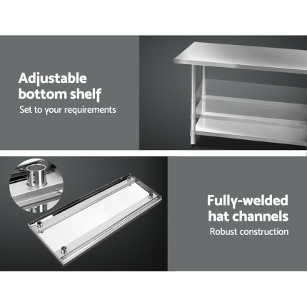 Cefito 1524 x 762mm Commercial Stainless Steel Kitchen Bench with 4pcs Castor Wheels - Image 4