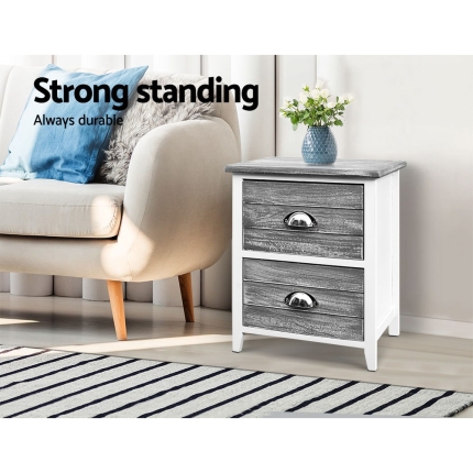 Artiss 2x Bedside Table Nightstands 2 Drawers Storage Cabinet Bedroom Side Grey - Image 3