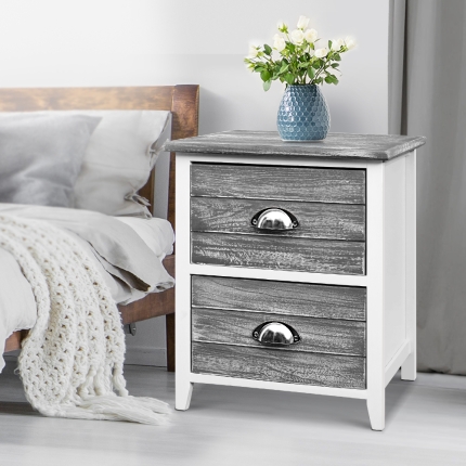 Artiss 2x Bedside Table Nightstands 2 Drawers Storage Cabinet Bedroom Side Grey - Image 6