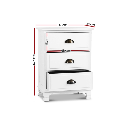 Artiss Vintage Bedside Table Chest Storage Cabinet Nightstand White - Image 2