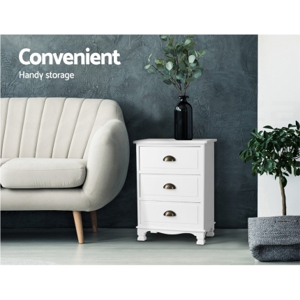 Artiss Vintage Bedside Table Chest Storage Cabinet Nightstand White - Image 3