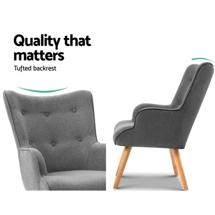 Artiss Armchair and Ottoman - Grey - Image 3