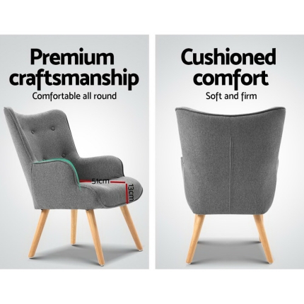 Artiss Armchair and Ottoman - Grey - Image 4
