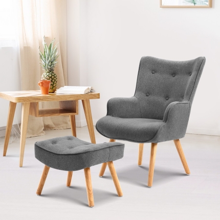 Artiss Armchair and Ottoman - Grey - Image 7