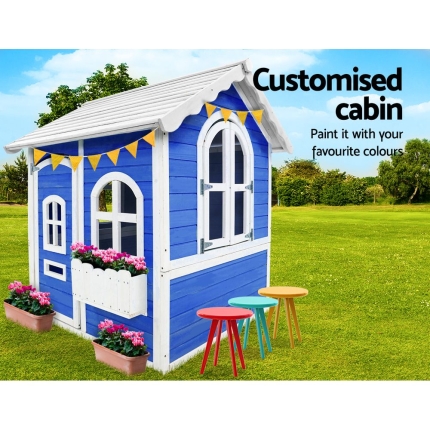 Kids Wooden Cubby House Outdoor Playhouse Pretend Play Set Childrens Toy - Image 3