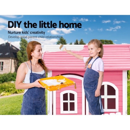 Kids Wooden Cubby House Outdoor Playhouse Pretend Play Set Childrens Toy - Image 4