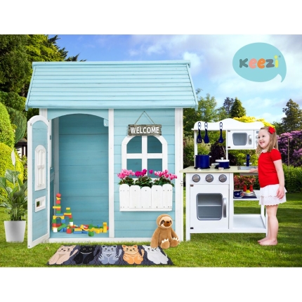 Kids Wooden Cubby House Outdoor Playhouse Pretend Play Set Childrens Toy - Image 6