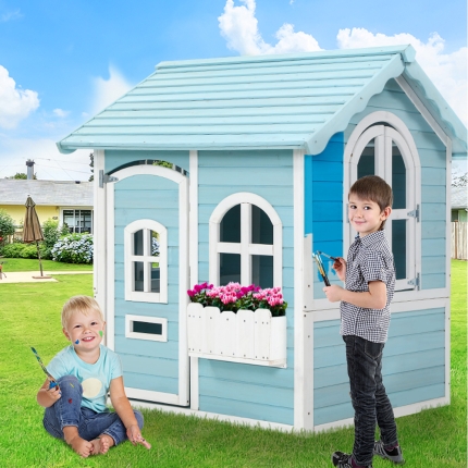 Kids Wooden Cubby House Outdoor Playhouse Pretend Play Set Childrens Toy - Image 7