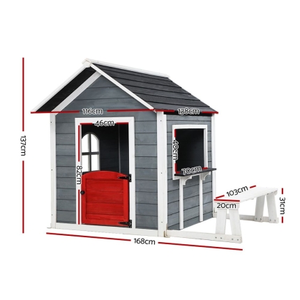 Kids Cubby House Outdoor Pretend Play Bench Wooden Playhouse Childrens - Image 2