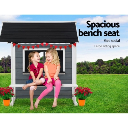 Kids Cubby House Outdoor Pretend Play Bench Wooden Playhouse Childrens - Image 3