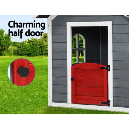 Kids Cubby House Outdoor Pretend Play Bench Wooden Playhouse Childrens - Image 5