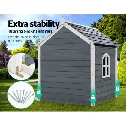 Kids Cubby House Outdoor Pretend Play Bench Wooden Playhouse Childrens - Image 6