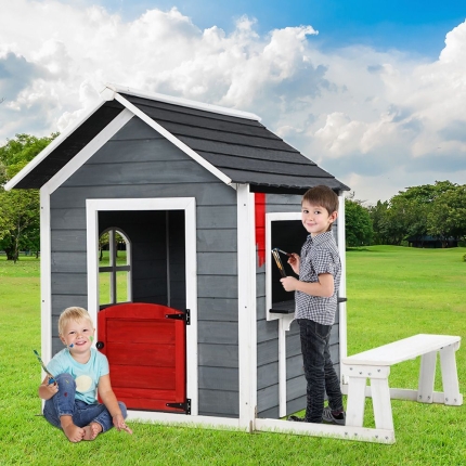 Kids Cubby House Outdoor Pretend Play Bench Wooden Playhouse Childrens - Image 7