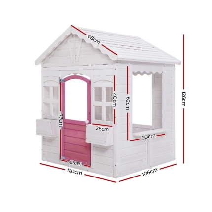 Kids Wooden Cubby House with Floor Outdoor Childrens Pretend Play - Image 2