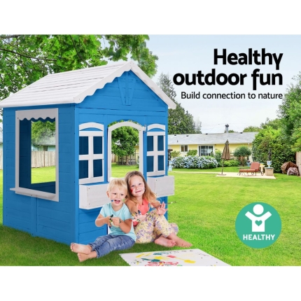Kids Wooden Cubby House with Floor Outdoor Childrens Pretend Play - Image 3
