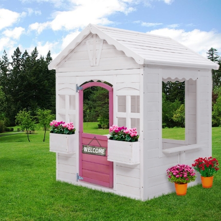 Kids Wooden Cubby House with Floor Outdoor Childrens Pretend Play - Image 7