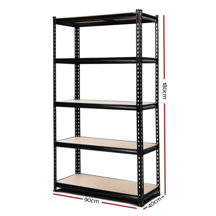 0.9M 5-Shelves Steel Warehouse Shelving Racking Garage Storage Rack Black - Image 2