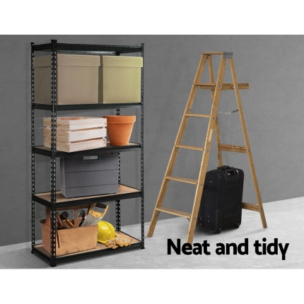 0.9M 5-Shelves Steel Warehouse Shelving Racking Garage Storage Rack Black - Image 3