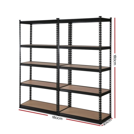 2x0.9M 5-Shelves Steel Warehouse Shelving Racking Garage Storage Rack Black - Image 2