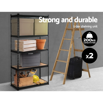 2x0.9M 5-Shelves Steel Warehouse Shelving Racking Garage Storage Rack Black - Image 3