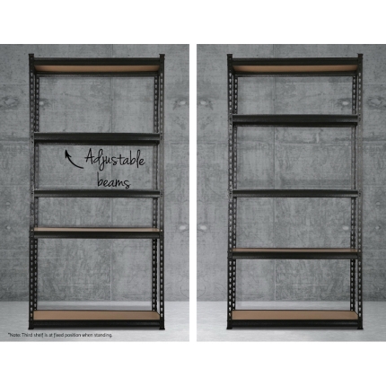 2x0.9M 5-Shelves Steel Warehouse Shelving Racking Garage Storage Rack Black - Image 5