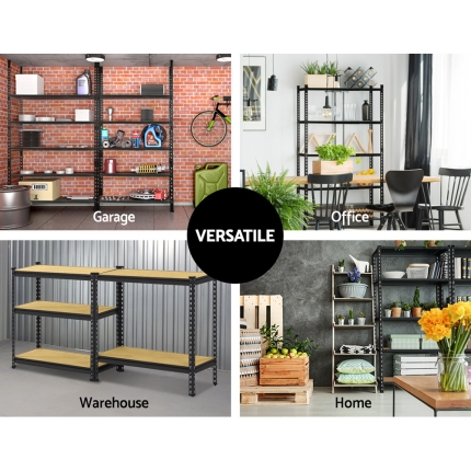 2x0.9M 5-Shelves Steel Warehouse Shelving Racking Garage Storage Rack Black - Image 6