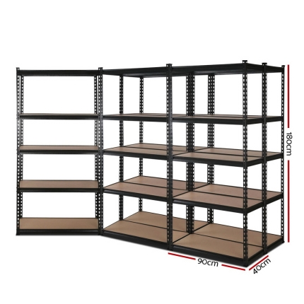 5x0.9M 5-Shelves Steel Warehouse Shelving Racking Garage Storage Rack Black - Image 2