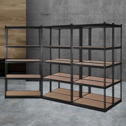 5x0.9M 5-Shelves Steel Warehouse Shelving Racking Garage Storage Rack Black - Image 7