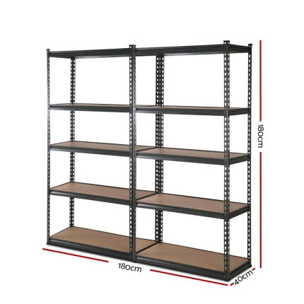 2x0.9M 5-Shelves Steel Warehouse Shelving Racking Garage Storage Rack Grey - Image 2