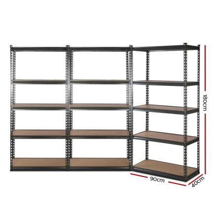 3x0.9M 5-Shelves Steel Warehouse Shelving Racking Garage Storage Rack Grey - Image 2