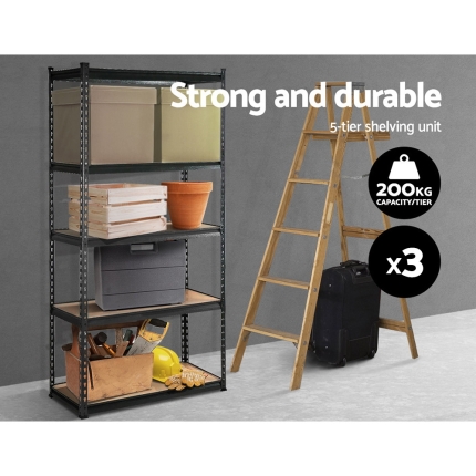 3x0.9M 5-Shelves Steel Warehouse Shelving Racking Garage Storage Rack Grey - Image 3
