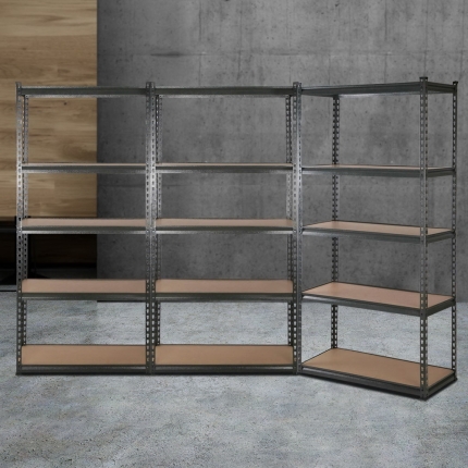 3x0.9M 5-Shelves Steel Warehouse Shelving Racking Garage Storage Rack Grey - Image 7