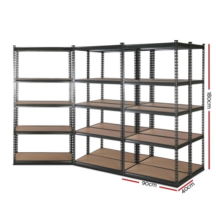 5x0.9M 5-Shelves Steel Warehouse Shelving Racking Garage Storage Rack Grey - Image 2
