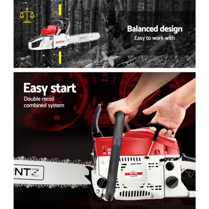 Giantz 58CC Commercial Petrol Chainsaw - Red & White - Image 6