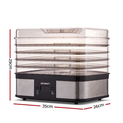 Devanti Food Dehydrator with 5 Trays - Silver - Image 2