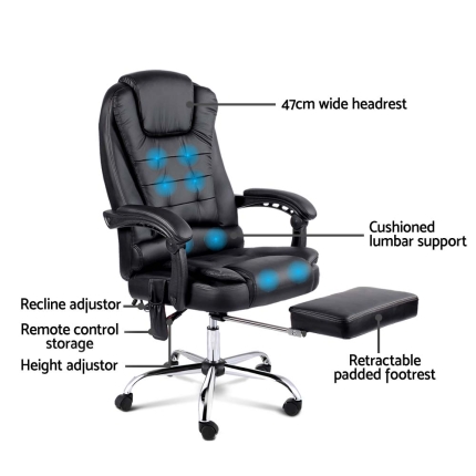 8 Point Reclining Message Chair - Black - Image 4