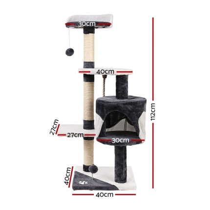 i.Pet Cat Tree 112cm Trees Scratching Post Scratcher Tower Condo House Furniture Wood - Image 2