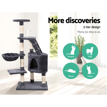 i.Pet Cat Tree 120cm Trees Scratching Post Scratcher Tower Condo House Furniture Wood Multi Level - Image 4
