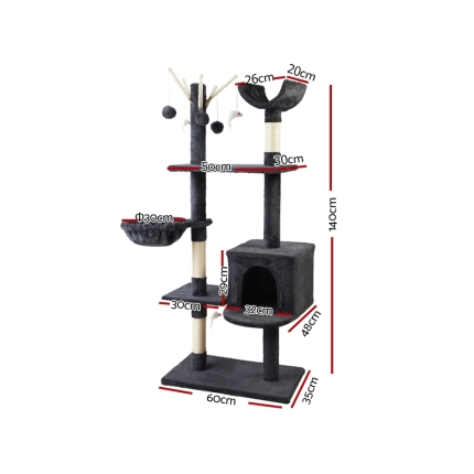 i.Pet Cat Tree 140cm Trees Scratching Post Scratcher Tower Condo House Furniture Wood - Image 2