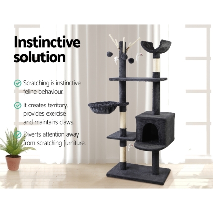 i.Pet Cat Tree 140cm Trees Scratching Post Scratcher Tower Condo House Furniture Wood - Image 4