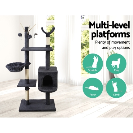 i.Pet Cat Tree 140cm Trees Scratching Post Scratcher Tower Condo House Furniture Wood - Image 6