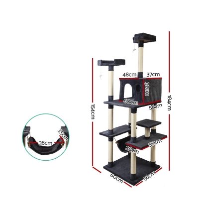 i.Pet Cat Tree 184cm Trees Scratching Post Scratcher Tower Condo House Furniture Wood - Image 2