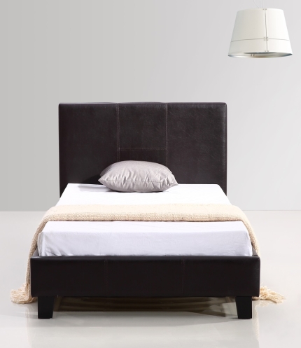 Single PU Leather Bed Frame Brown - Image 2