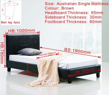Single PU Leather Bed Frame Brown - Image 6