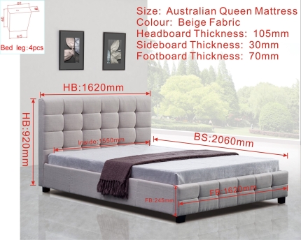 Linen Fabric Queen Deluxe Bed Frame Beige - Image 4