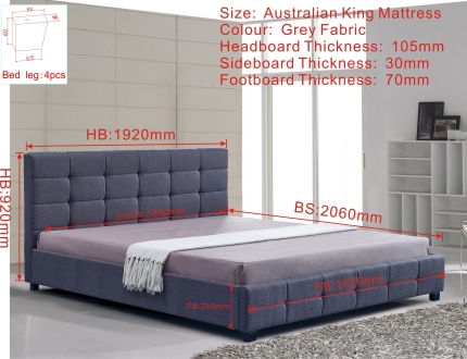 Linen Fabric King Deluxe Bed Frame Grey - Image 5
