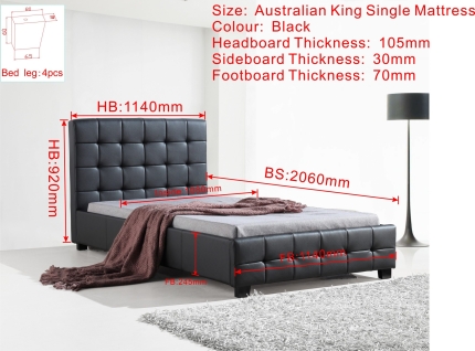 King Single PU Leather Deluxe Bed Frame Black - Image 5