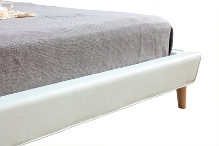 Queen PU Leather Deluxe Bed Frame White - Image 3